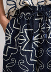 White Stuff Ally Linen Casual Geometric Print Trousers, Navy