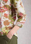 White Stuff Sophie Long Sleeve Geometric Floral Shirt, Green Multi