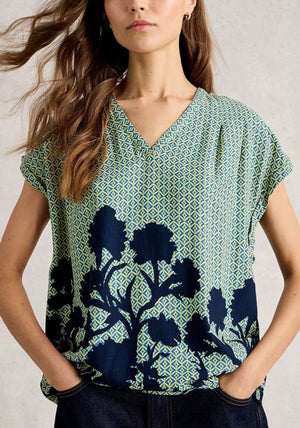White Stuff Kate Floral Print V-Neck Blouse, Green