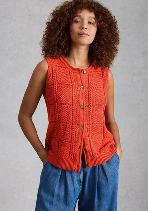 White Stuff Tilly Button Up Knit Vest, Orange