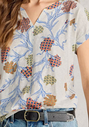 White Stuff Nelly Notch Neck Top, White Muti