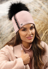 Willi Mirin Braided Gemstone Pom Pom Hat, Pink