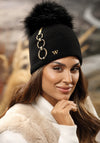 Willi Mulera Geometric Pom Pom Hat, Black