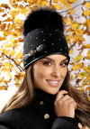 Willi Tanama Gold Bead Pom Pom Hat, Black