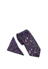 William Turner Floral Blossom Tie & Pocket Square, Navy & Purple