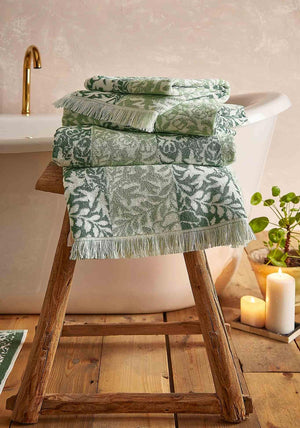 William Morris Rose Stripe Towel, Green