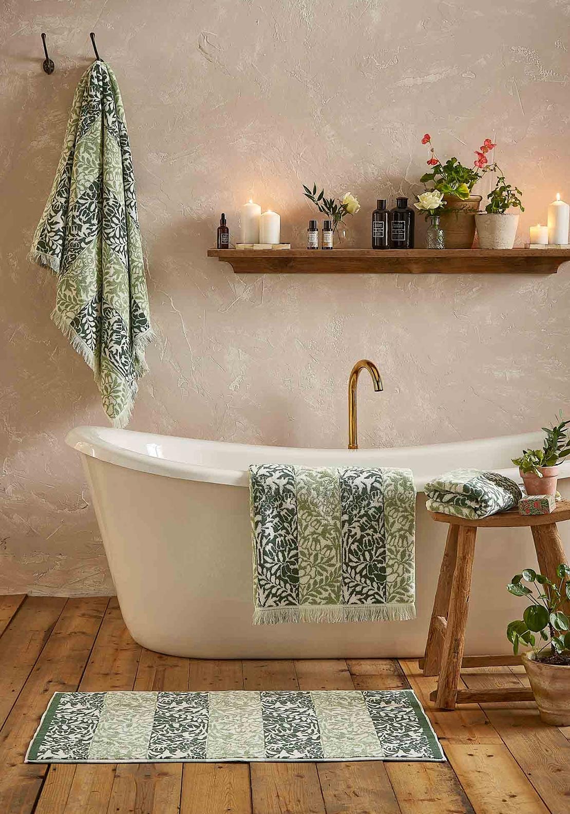 William Morris Rose Stripe Towel, Green