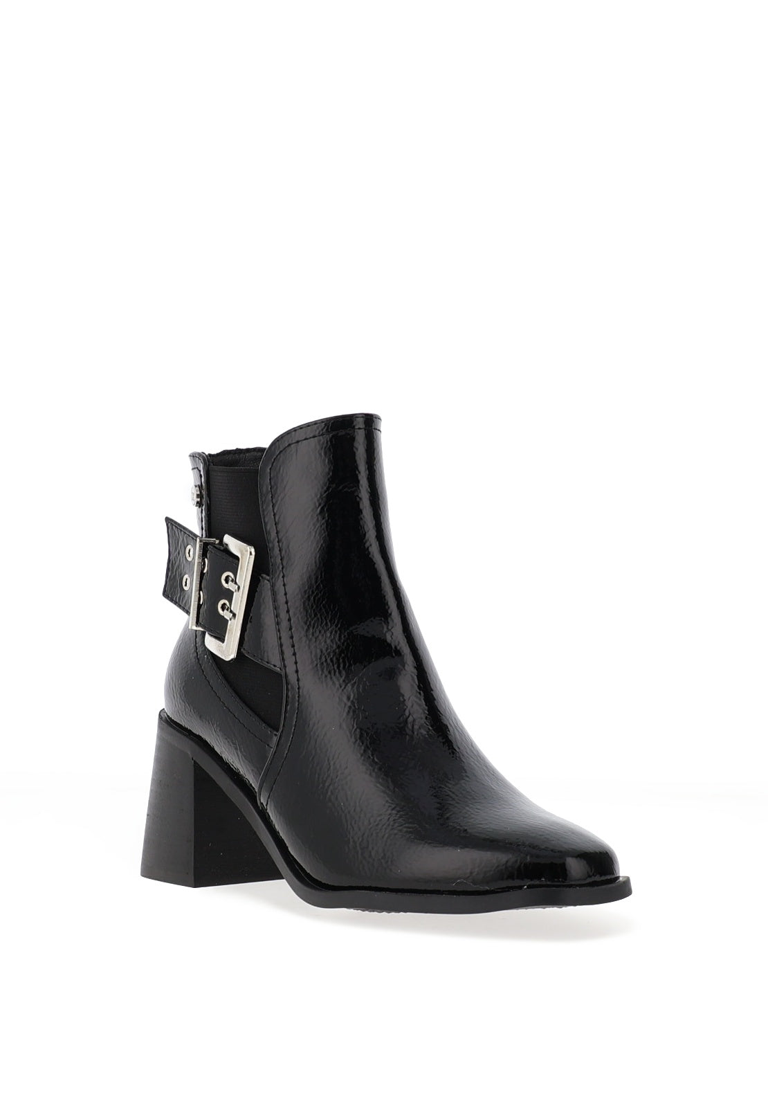 Xti Womens Distressed Patent Heeled Ankle Boots, Black