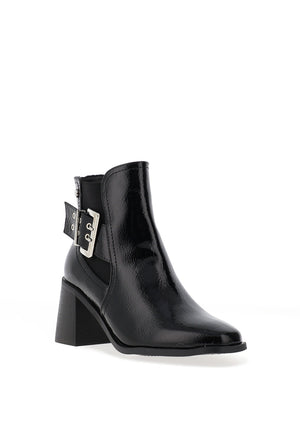 Xti Womens Distressed Patent Heeled Ankle Boots, Black