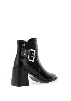 Xti Womens Distressed Patent Heeled Ankle Boots, Black
