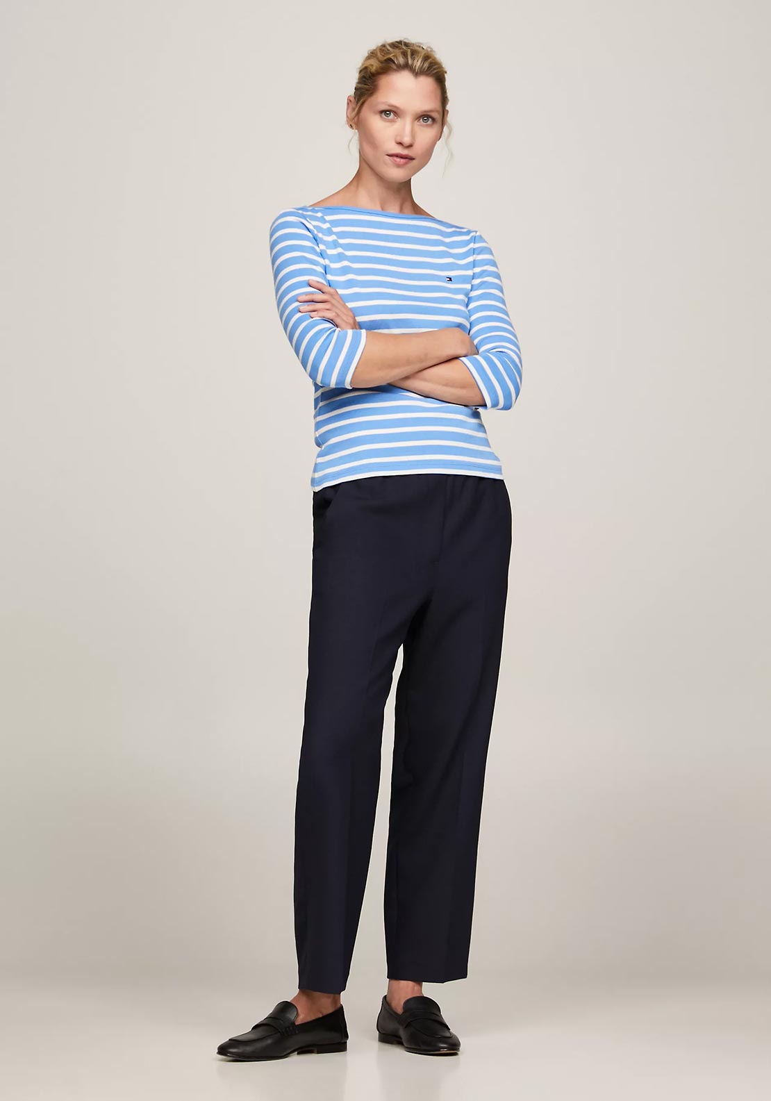 Tommy Hilfiger Womens Boat Neck Slim Fit T-Shirt, Blue Spell