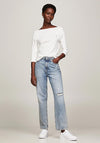 Tommy Hilfiger Womens Boat Neck Slim Fit T-Shirt, Ecru
