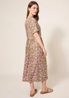 White Stuff Elisa Leaf Print Midi Dress, Green & Pink