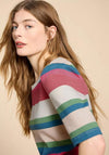 White Stuff Striped Puff Sleeve T-Shirt, Pink Multi
