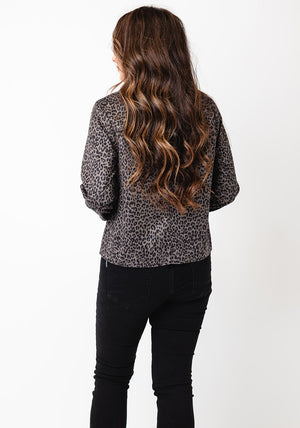 Sunday Leopard Faux Suede Jacket, Grey