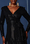 Jolie Moi Sparkly Wrap Frill Hem Maxi Dress, Black