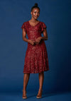 Jolie Moi Sequin Fit & Flare Midi Dress, Burgundy