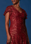 Jolie Moi Sequin Fit & Flare Midi Dress, Burgundy