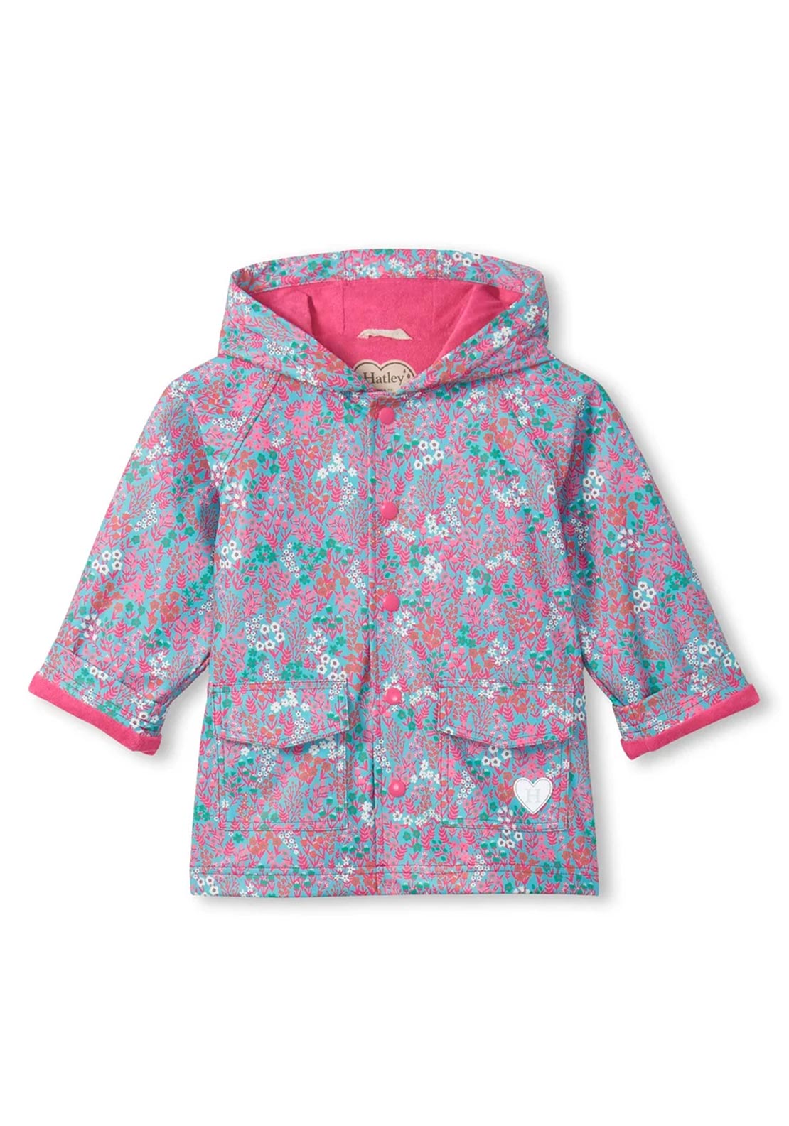 Hatley Mini Girl Wild Flowers Rain Jacket, Blue
