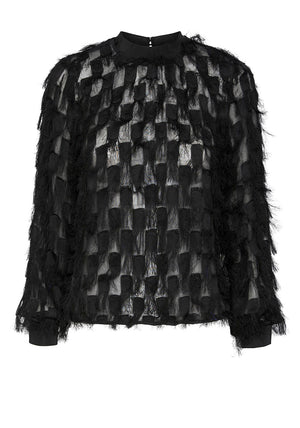 Y.A.S Dio Geometric Fringe Blouse, Black
