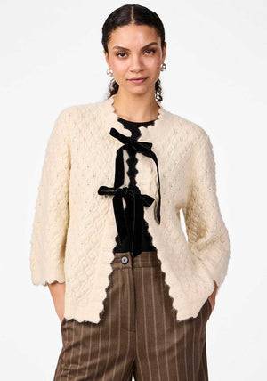 Y.A.S Egsa Bow Front Crochet Cardigan, Birch