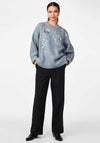 Y.A.S Finda Embellished Floral Chunky Jumper, Dusty Blue