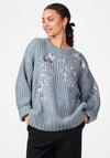 Y.A.S Finda Embellished Floral Chunky Jumper, Dusty Blue