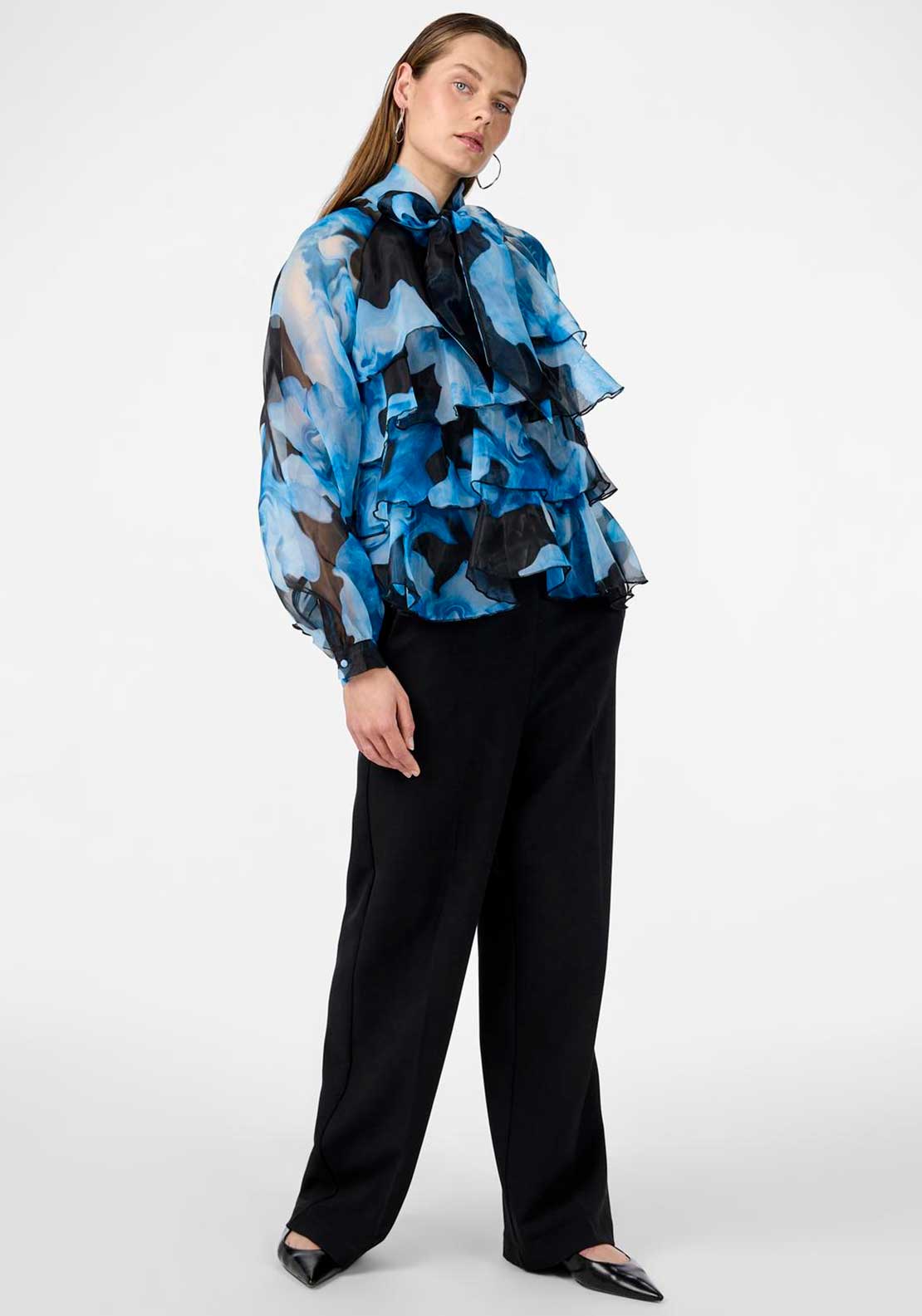 Y.A.S Romina Ruffle Bow Blouse, Methyl Blue - McElhinneys