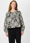 Y.A.S Mera Floral Print Bomber Jacket, Black and Beige