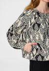 Y.A.S Mera Floral Print Bomber Jacket, Black and Beige