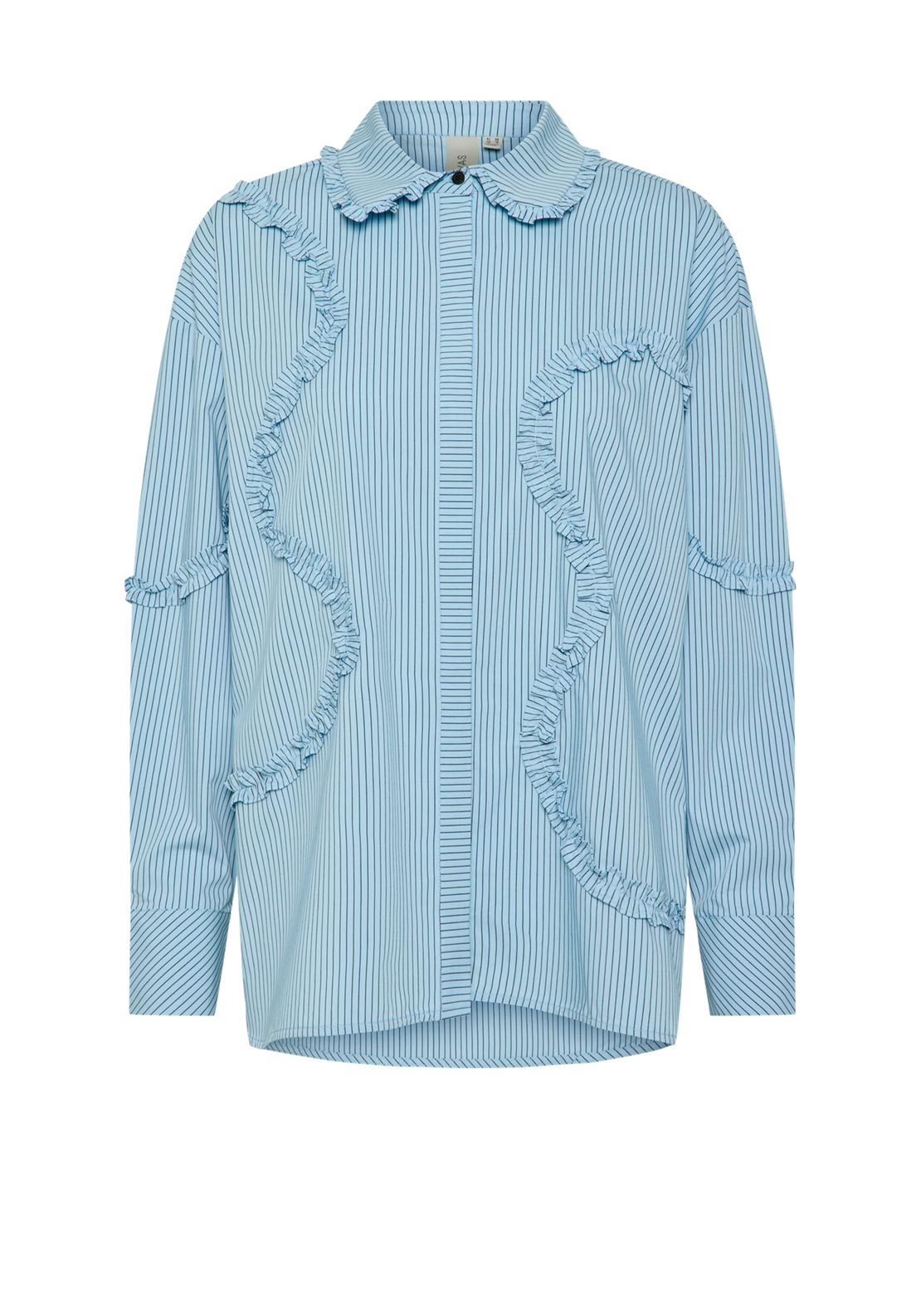 Y.A.S Yera Stripe & Ruffle Shirt, Clear Sky - McElhinneys