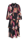 Y.A.S Tie-Dye Tiered Long Dress, Black Multi
