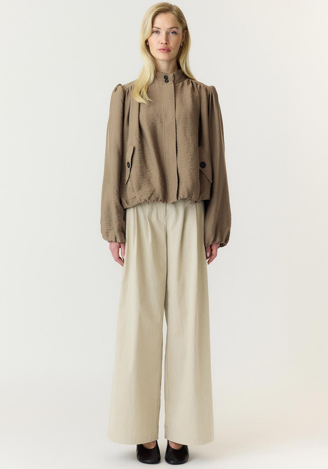 Yas Feline Puff High Neck Jacket, Taupe