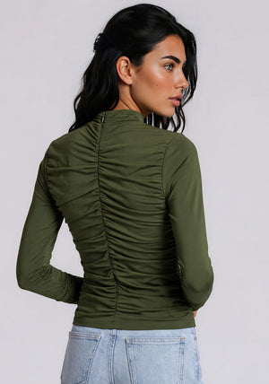 Y.A.S Dona Corsage Ruched Top, Green