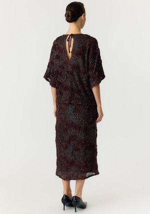 Y.A.S Elysia Fabric Flower Sequin Top, Brown