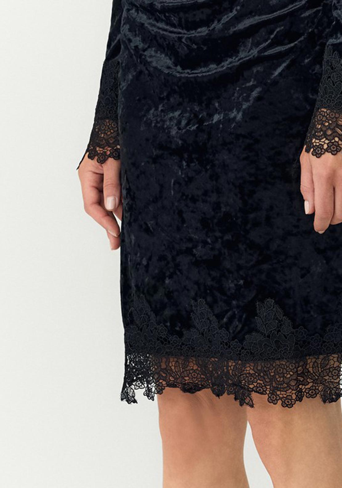 Y.A.S Vellia Velvet Lace Trim Mini Dress, Black