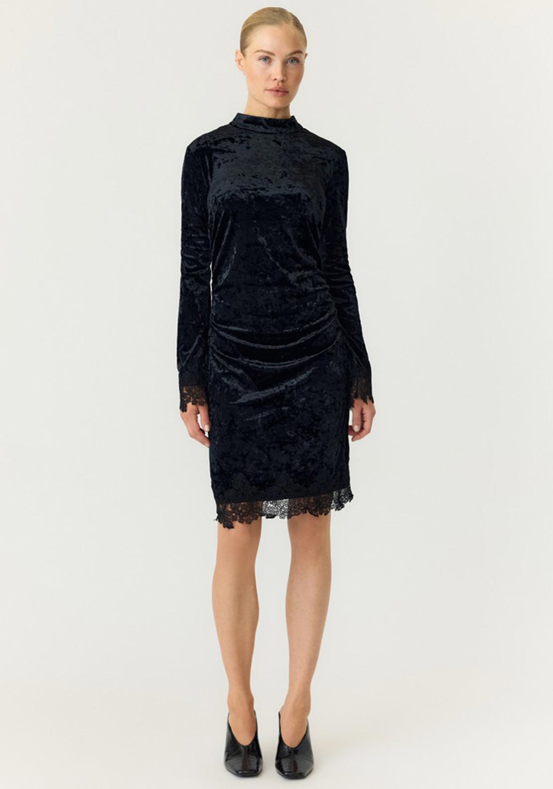 Y.A.S Vellia Velvet Lace Trim Mini Dress, Black