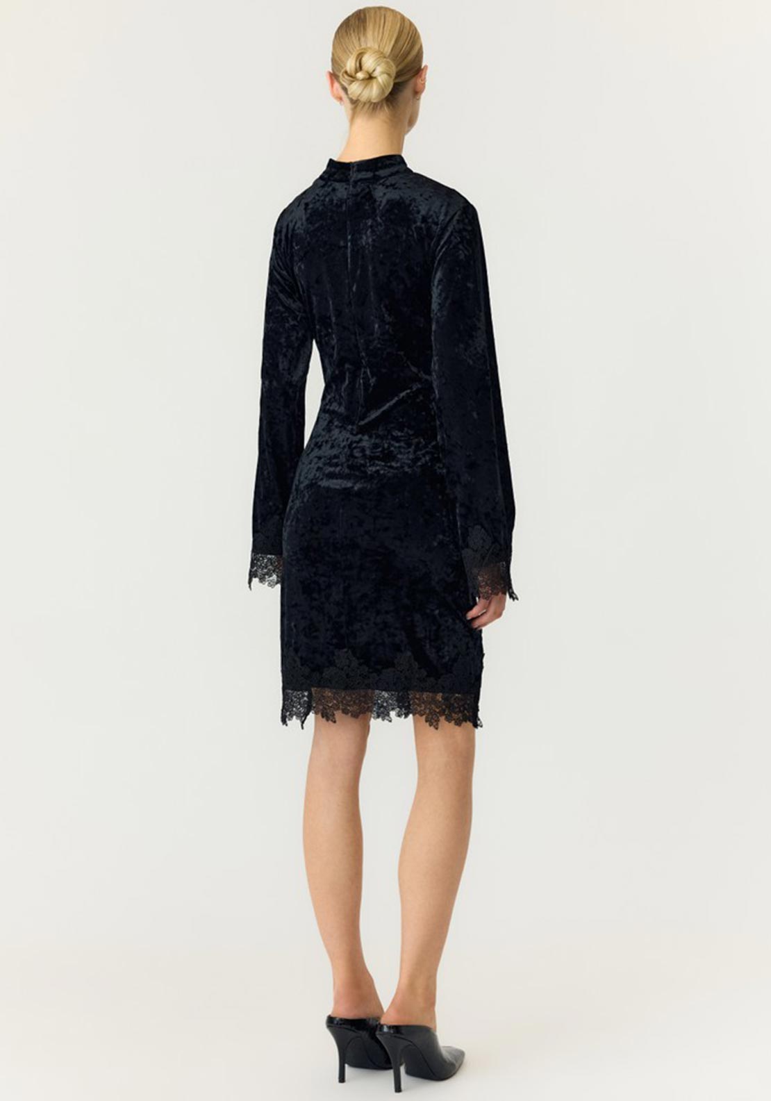 Y.A.S Vellia Velvet Lace Trim Mini Dress, Black