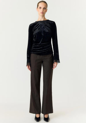 Y.A.S Vellia Velvet Lace Trim Top, Black