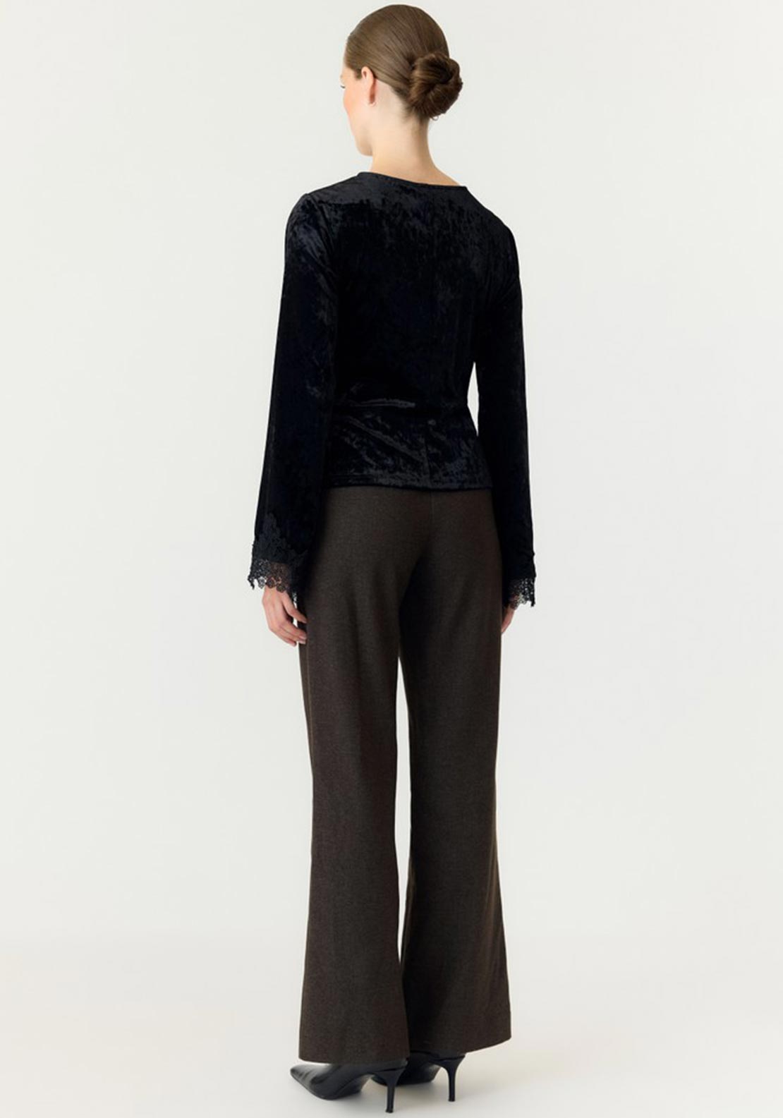 Y.A.S Vellia Velvet Lace Trim Top, Black