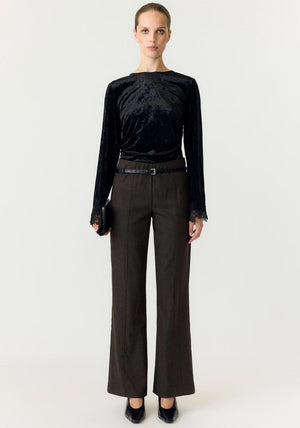 Y.A.S Vellia Velvet Lace Trim Top, Black