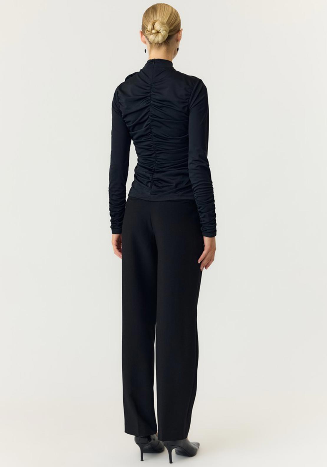 Y.A.S Dona Corsage Ruched Top, Black