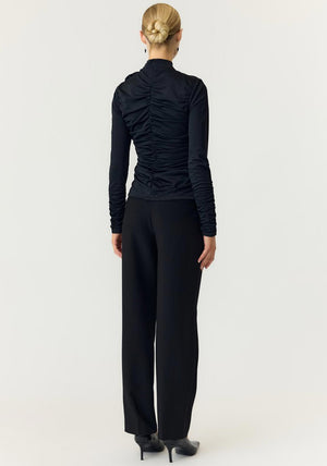 Y.A.S Dona Corsage Ruched Top, Black