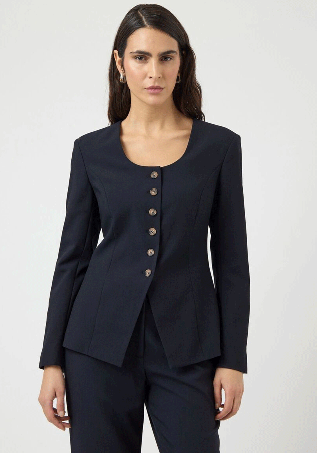YAS Kariso Long Sleeve Button Up Blazer, Navy