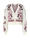 Y.A.S Reno Floral Knit V Neck Button Cardigan, Cream