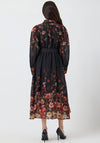 YAS Romantica Floral Belted Shirt Dress, Black