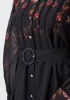 YAS Romantica Floral Belted Shirt Dress, Black