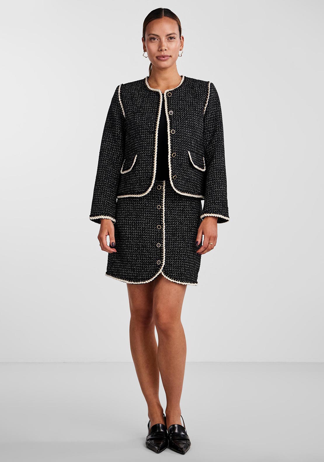 Y.A.S Clema Tweed Short Blazer, Black