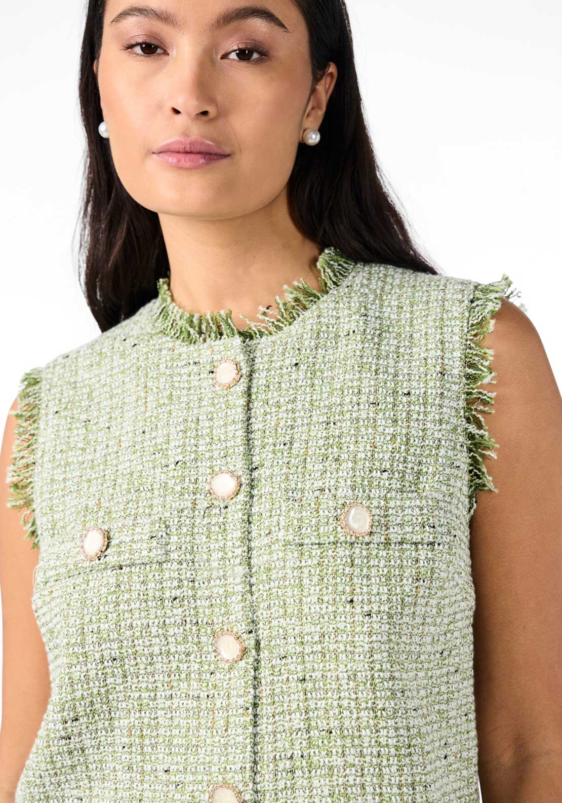 Y.A.S Asara Tweed Sleeveless Jacket, Sage