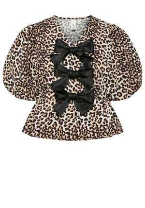 Y.A.S Leopard Print Bow Top, Birch